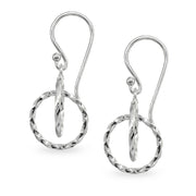 Sterling Silver Polished Interlocking Twist Hoop Circles Dangle Earrings