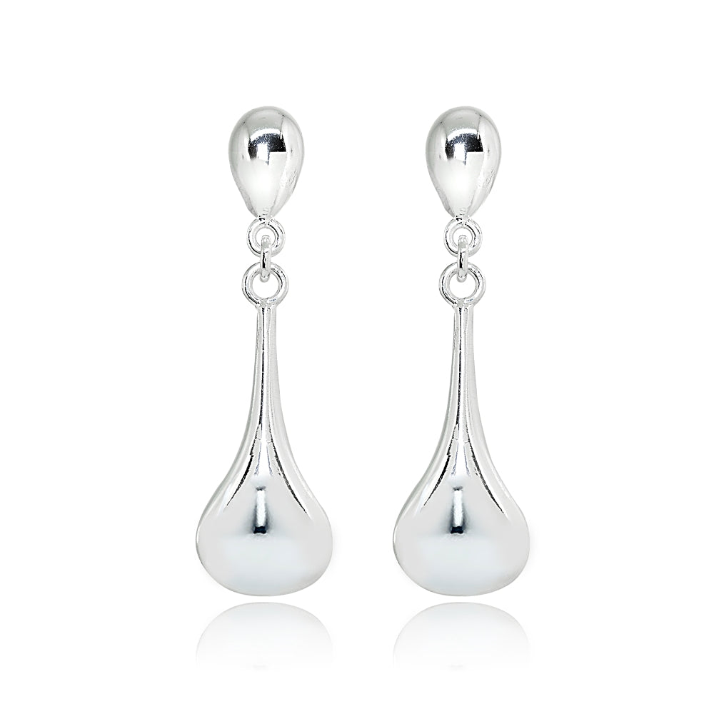Sterling Silver Polished Teardrop Long Drop Dangle Earrings