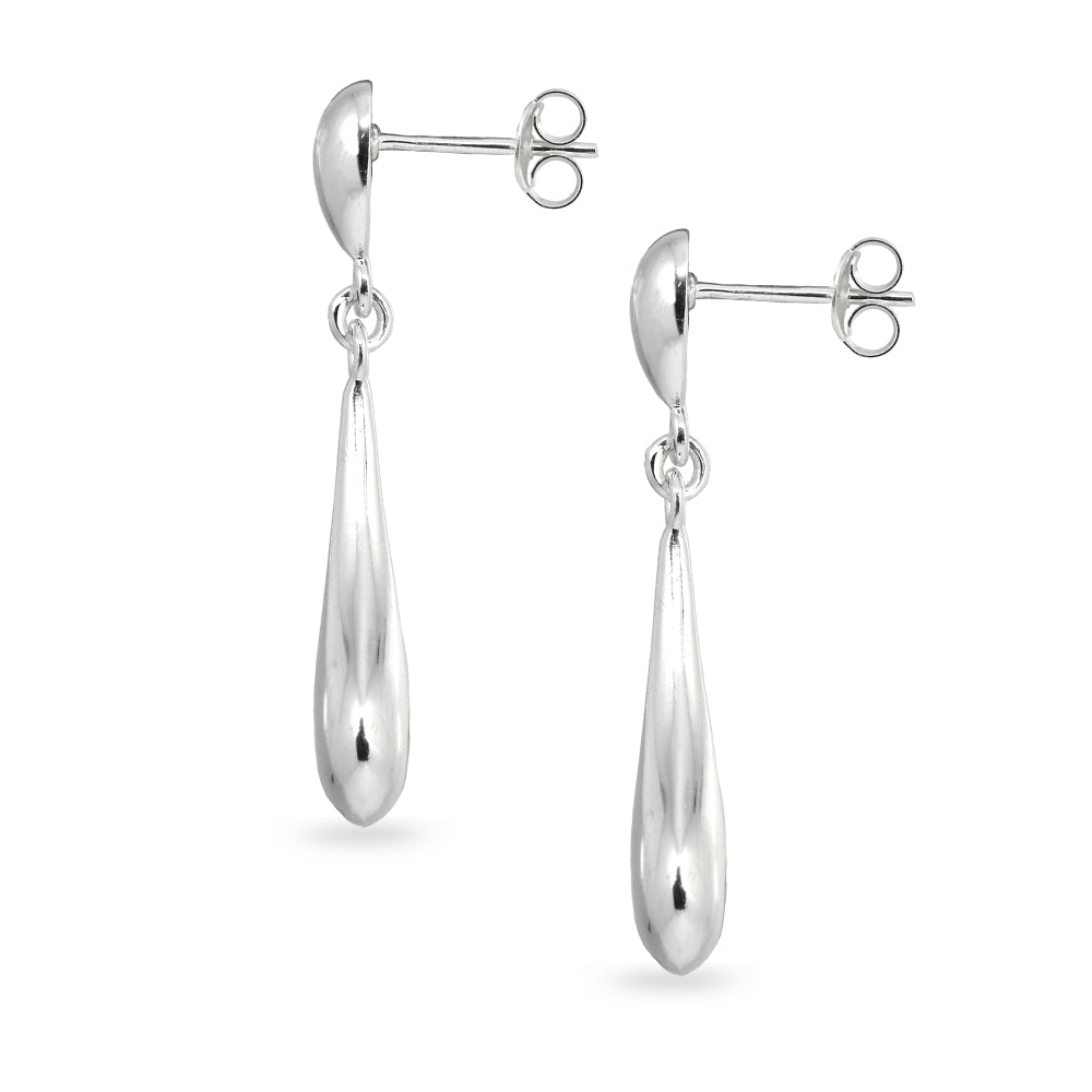 Sterling Silver Polished Teardrop Long Drop Dangle Earrings-2