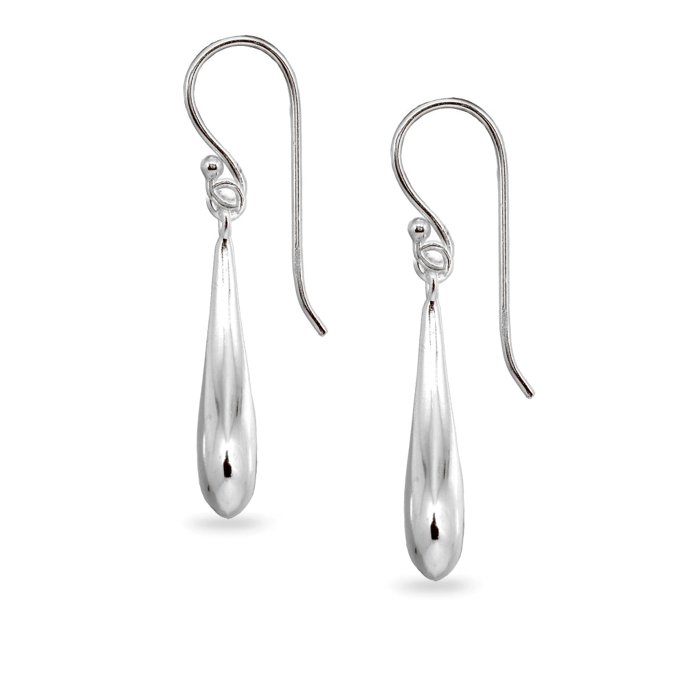 Sterling Silver Polished Teardrop Long Drop Earrings-2