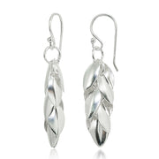 Sterling Silver Polished Leaf Petals Dangle Drop Earrings