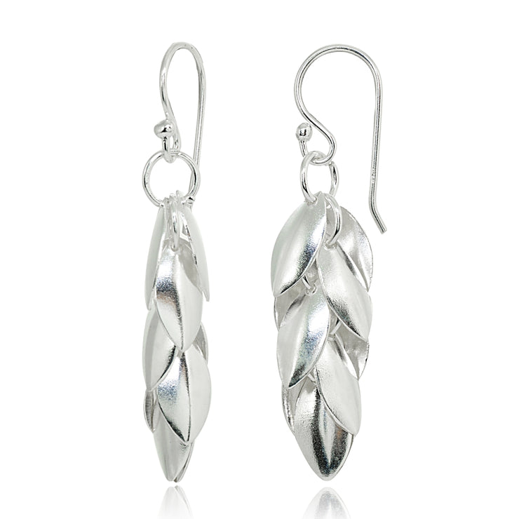 Sterling Silver Polished Leaf Petals Dangle Drop Earrings