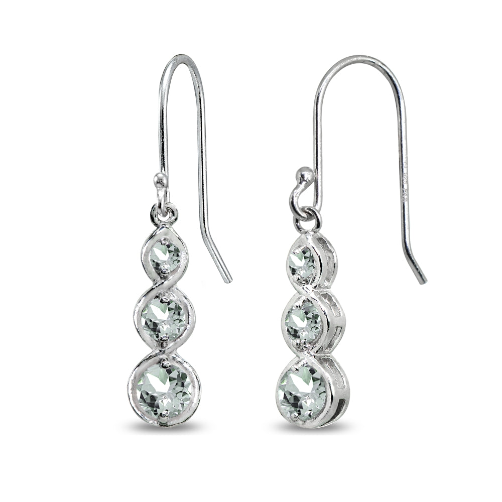 Sterling Silver Light Aquamarine Round Three Stone Journey Infinity Dangle Earrings