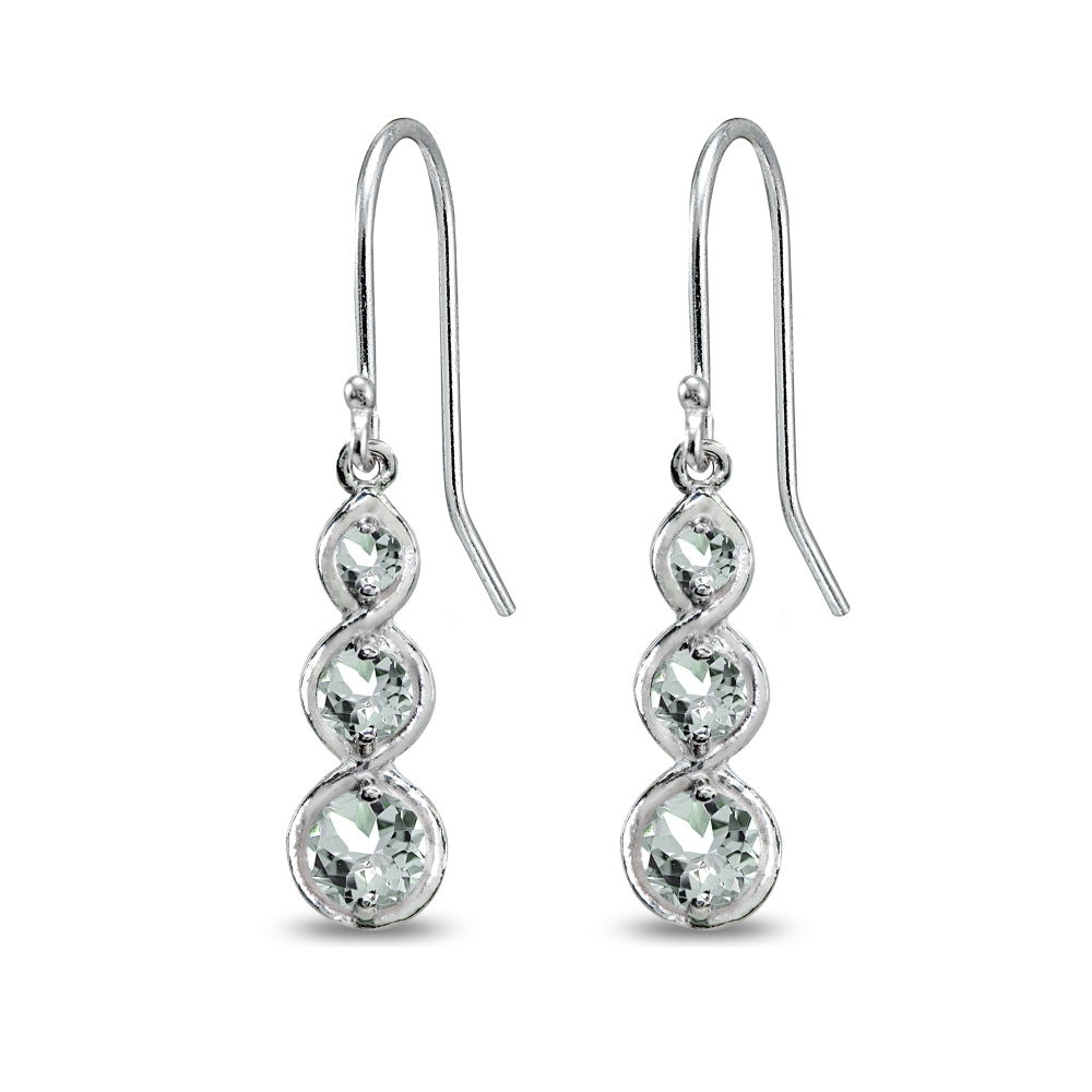 Sterling Silver Light Aquamarine Round Three Stone Journey Infinity Dangle Earrings-3