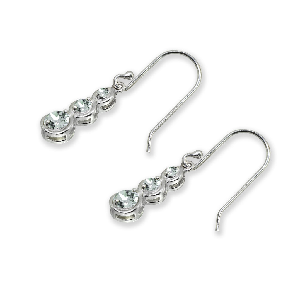 Sterling Silver Light Aquamarine Round Three Stone Journey Infinity Dangle Earrings-4
