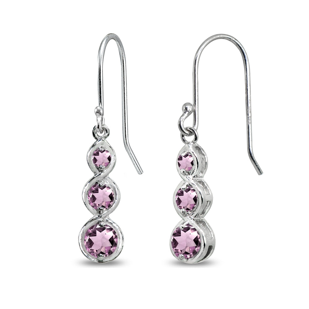 Sterling Silver Created Alexandrite Round Three Stone Journey Infinity Dangle Earrings