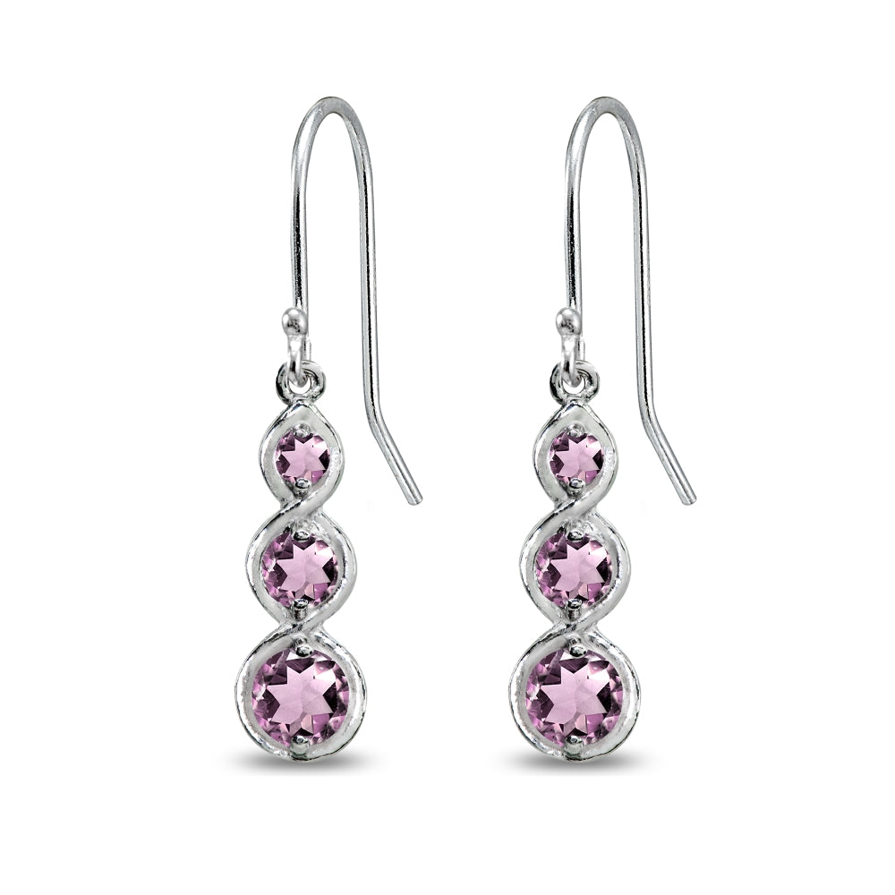 Sterling Silver Created Alexandrite Round Three Stone Journey Infinity Dangle Earrings-3