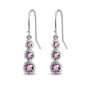 Sterling Silver Created Alexandrite Round Three Stone Journey Infinity Dangle Earrings
