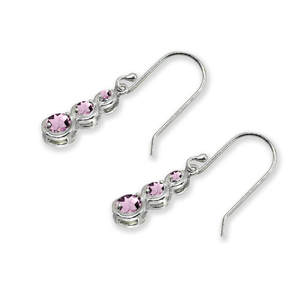 Sterling Silver Created Alexandrite Round Three Stone Journey Infinity Dangle Earrings-4