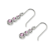 Sterling Silver Created Alexandrite Round Three Stone Journey Infinity Dangle Earrings