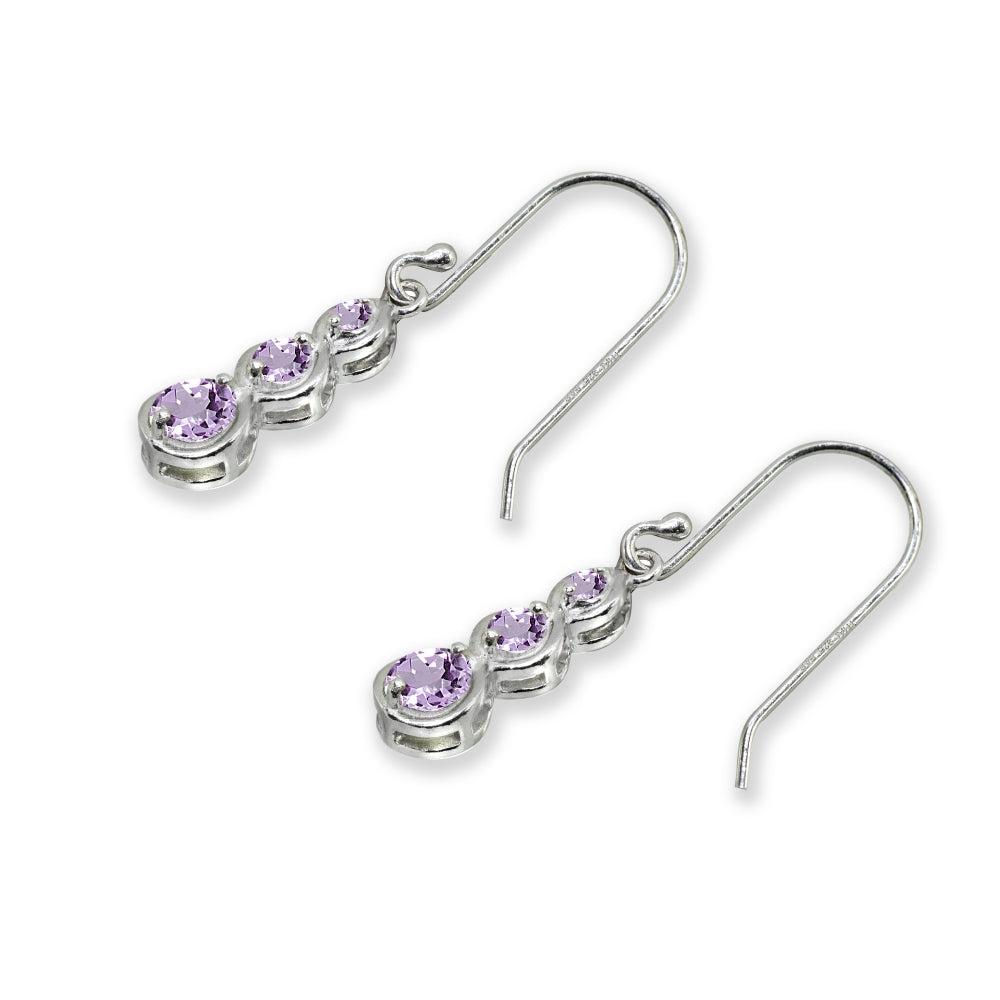 Sterling Silver Amethyst Round Three Stone Journey Infinity Dangle Earrings-4