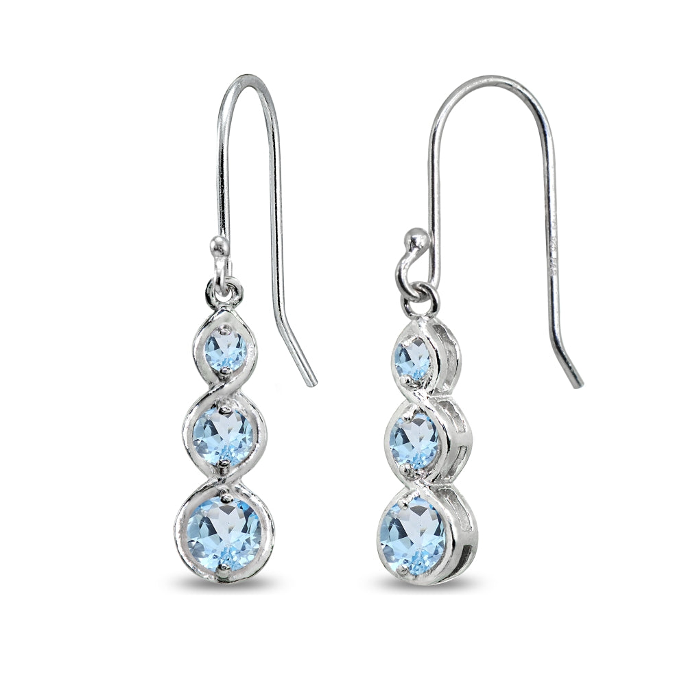 Sterling Silver Blue Topaz Round Three Stone Journey Infinity Dangle Earrings