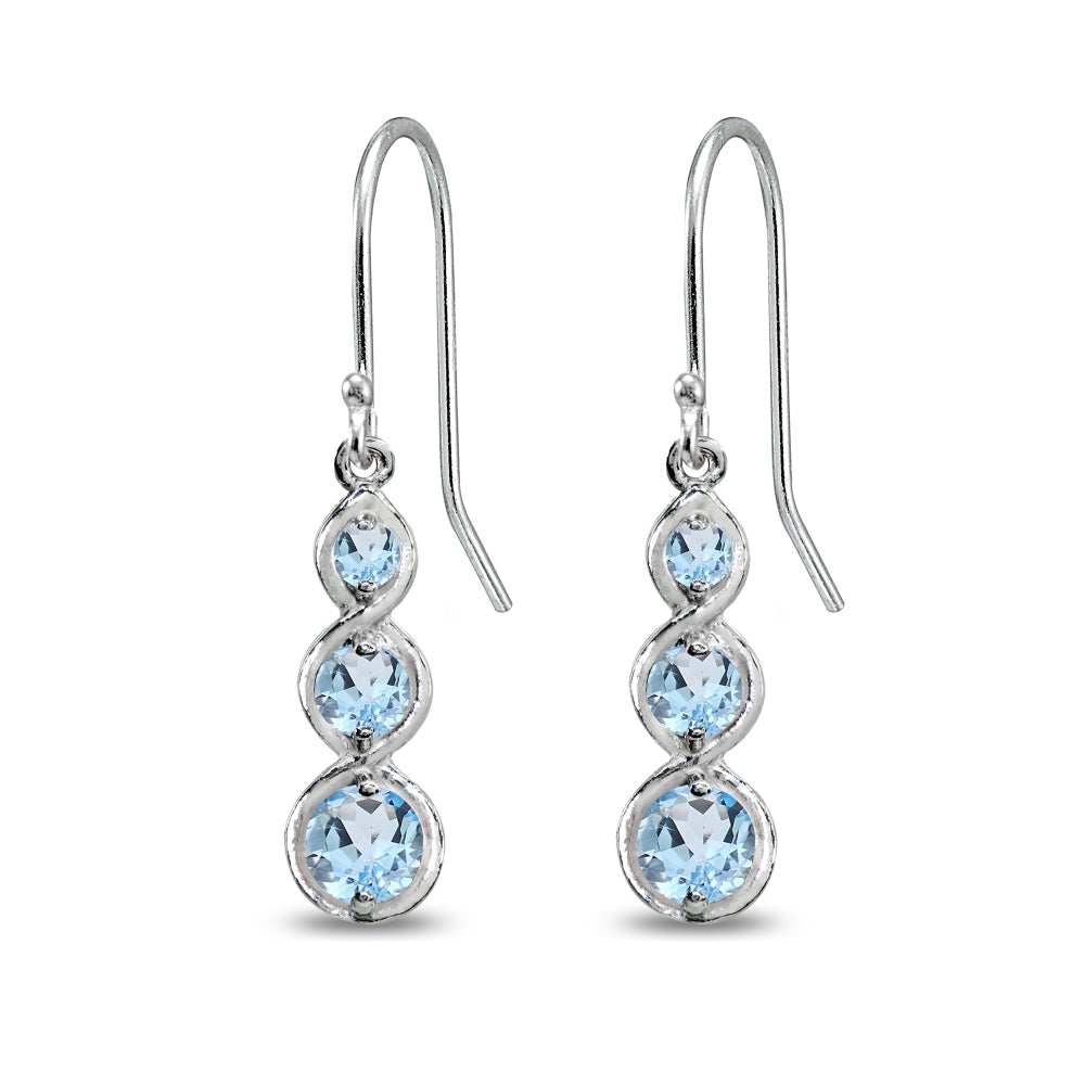 Sterling Silver Blue Topaz Round Three Stone Journey Infinity Dangle Earrings-3