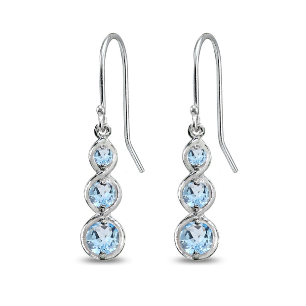 Sterling Silver Blue Topaz Round Three Stone Journey Infinity Dangle Earrings