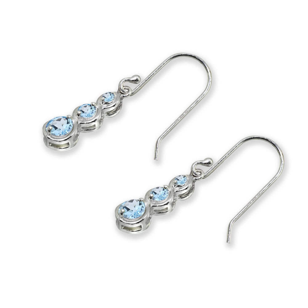 Sterling Silver Blue Topaz Round Three Stone Journey Infinity Dangle Earrings-4