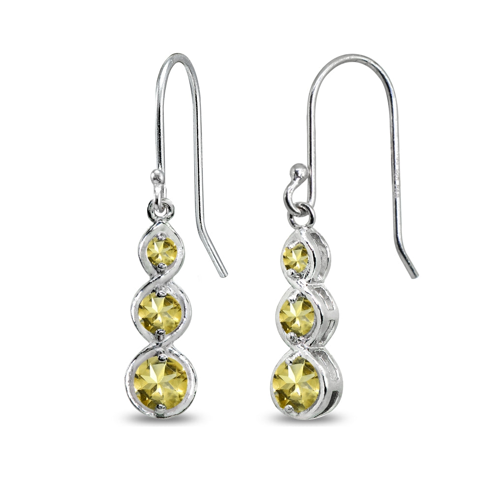 Sterling Silver Citrine Round Three Stone Journey Infinity Dangle Earrings