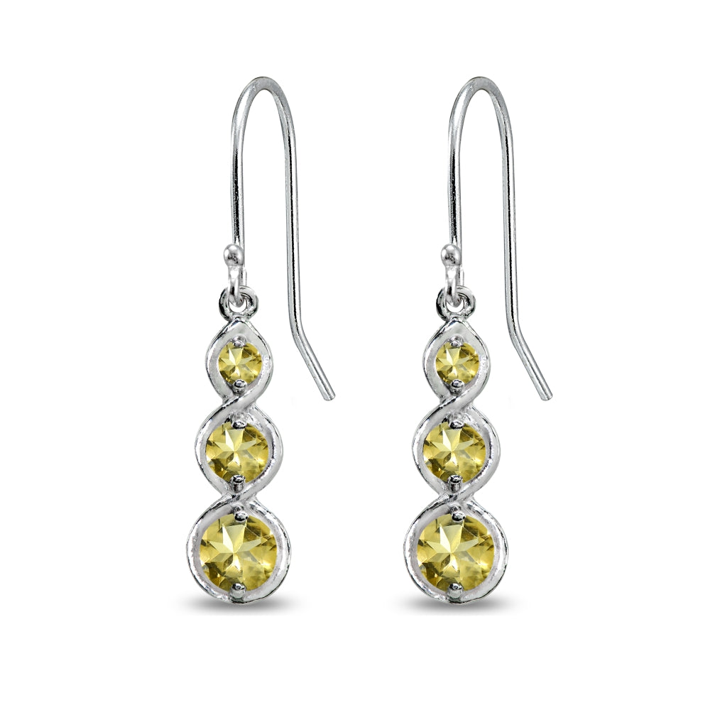 Sterling Silver Citrine Round Three Stone Journey Infinity Dangle Earrings-3