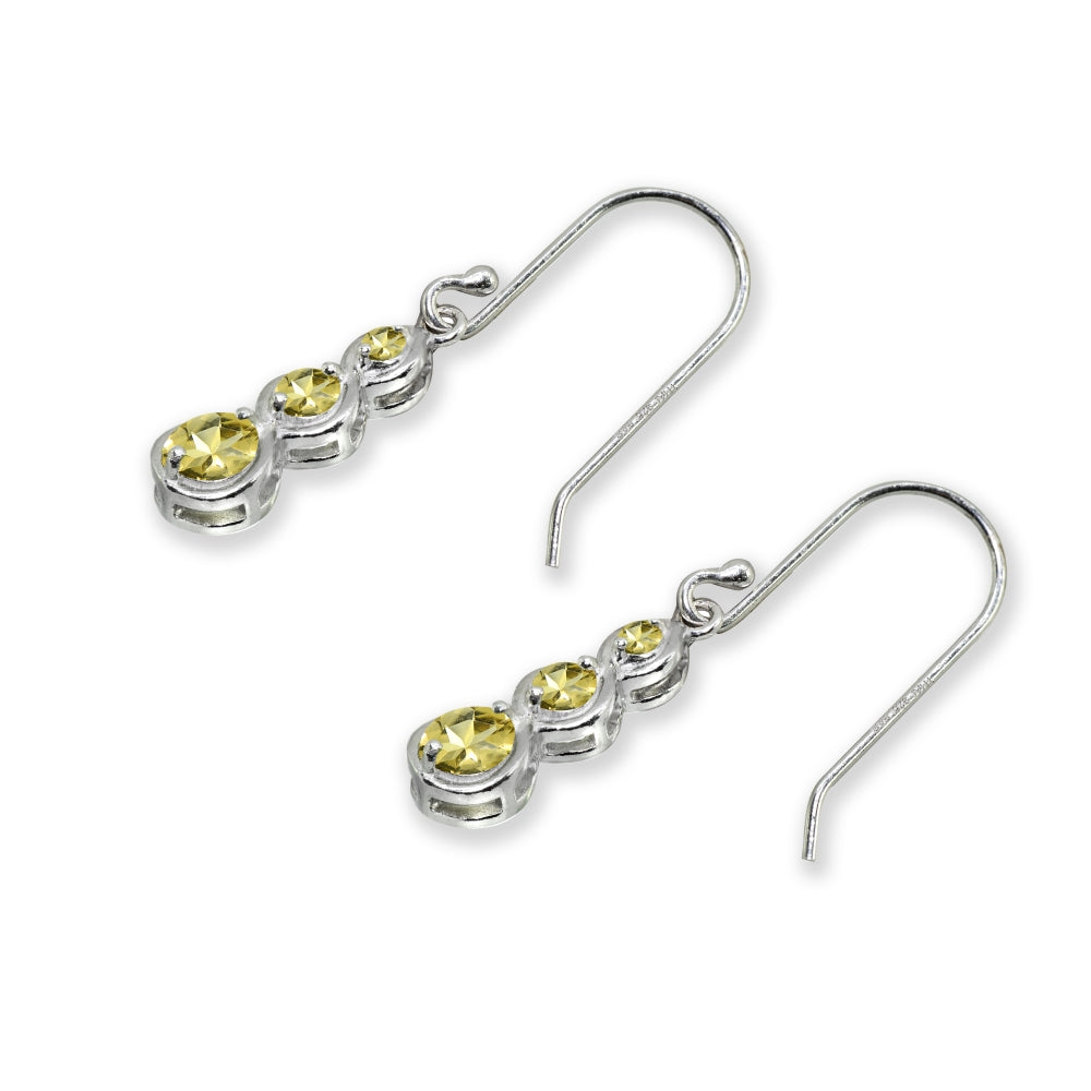 Sterling Silver Citrine Round Three Stone Journey Infinity Dangle Earrings-4