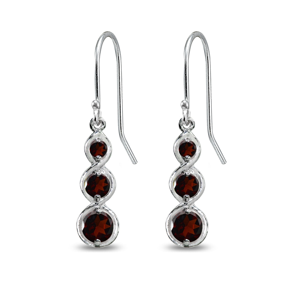Sterling Silver Garnet Round Three Stone Journey Infinity Dangle Earrings-3