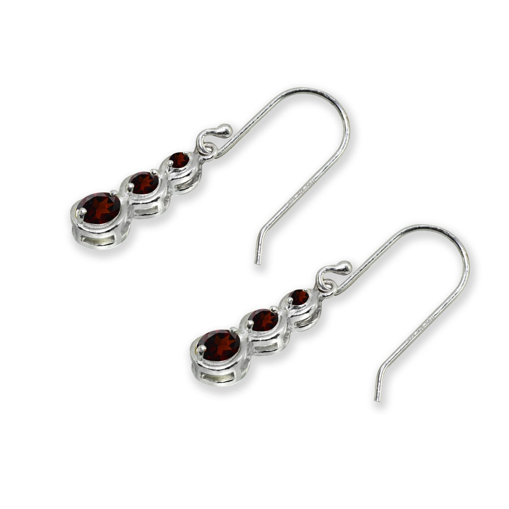 Sterling Silver Garnet Round Three Stone Journey Infinity Dangle Earrings-4