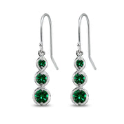 Sterling Silver Created Green Quartz Round Three Stone Journey Infinity Dangle Earrings