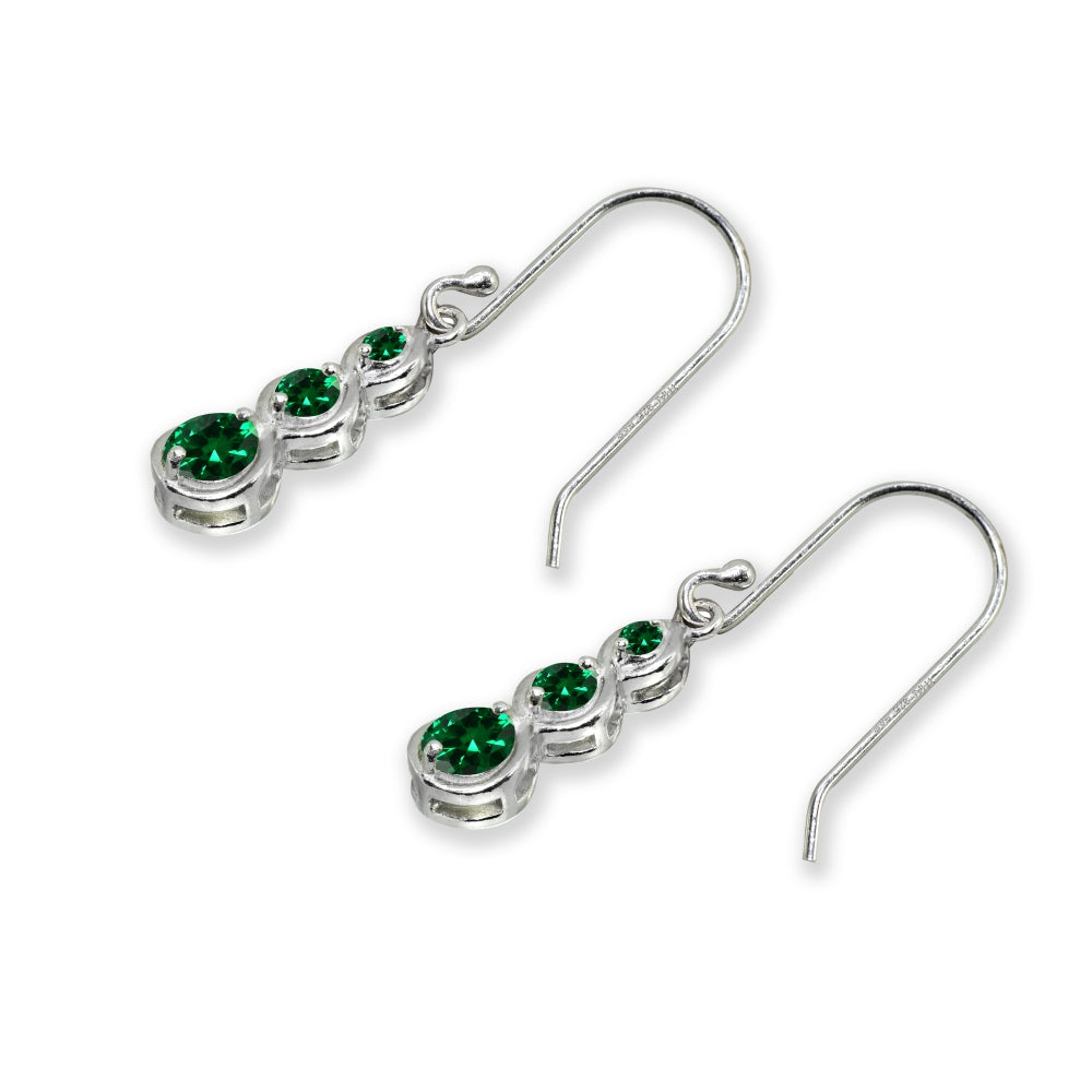Sterling Silver Created Green Quartz Round Three Stone Journey Infinity Dangle Earrings-4