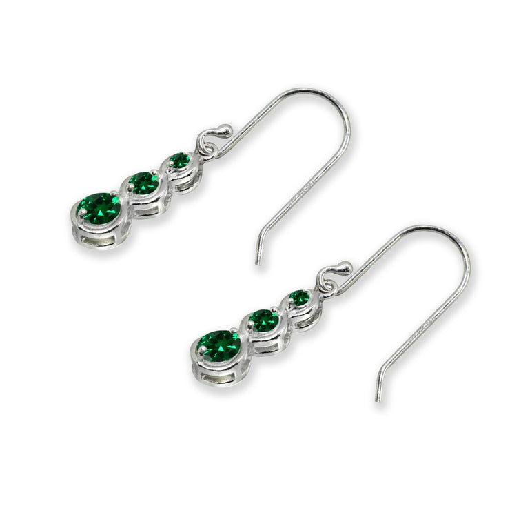 Sterling Silver Created Green Quartz Round Three Stone Journey Infinity Dangle Earrings