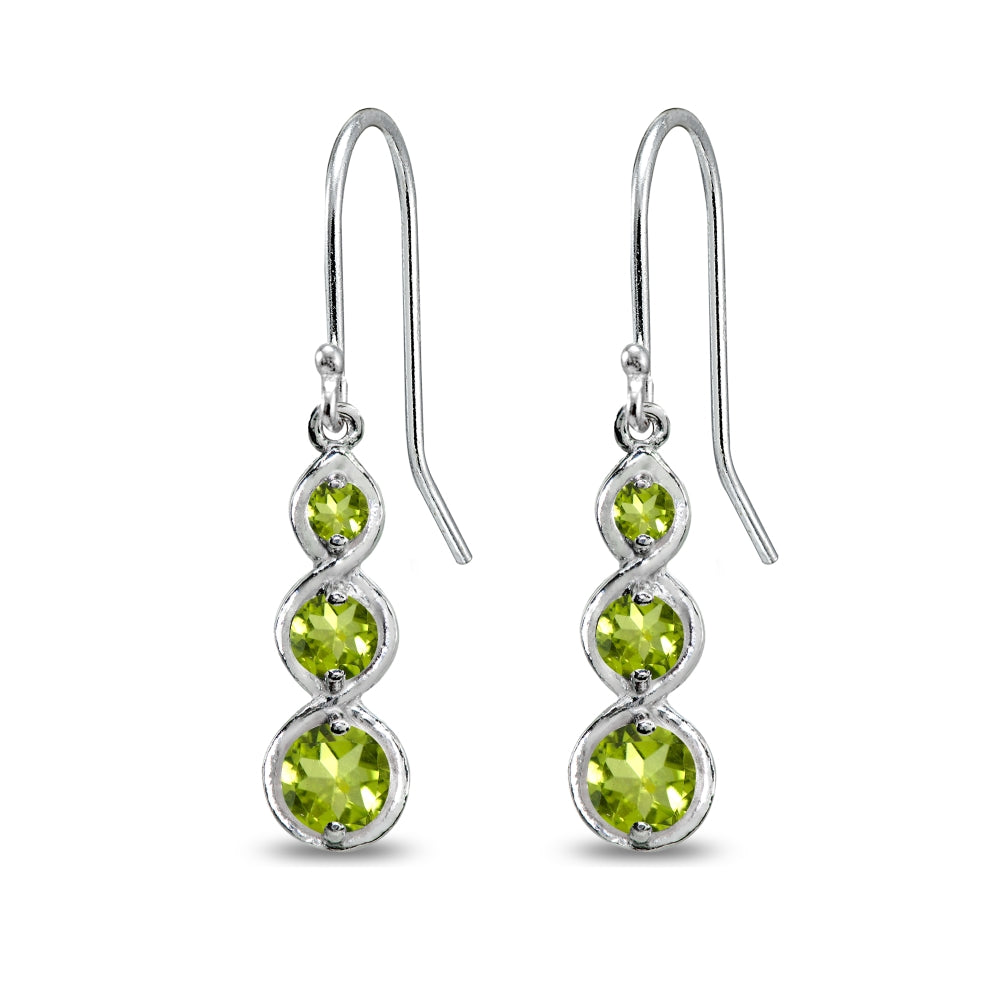 Sterling Silver Peridot Round Three Stone Journey Infinity Dangle Earrings-3