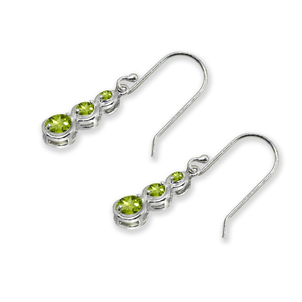 Sterling Silver Peridot Round Three Stone Journey Infinity Dangle Earrings-4