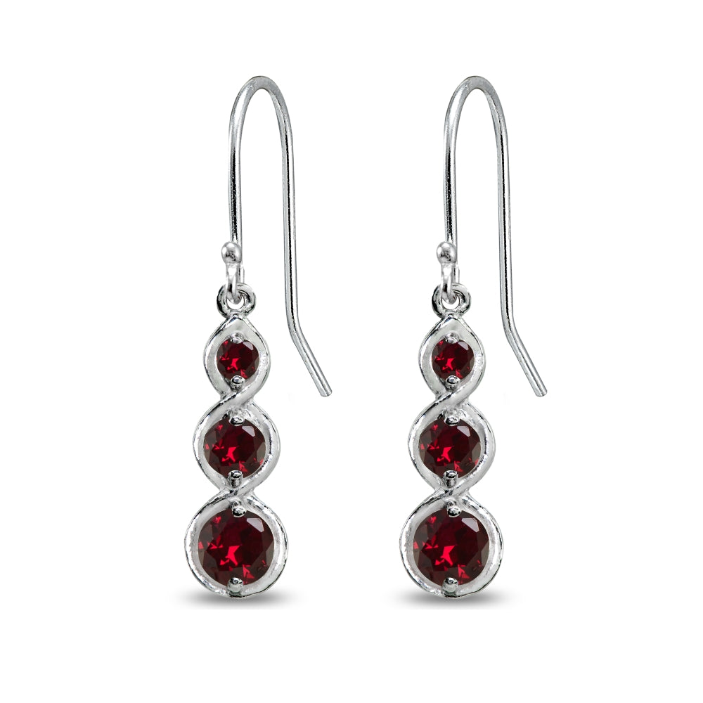Sterling Silver Created Ruby Round Three Stone Journey Infinity Dangle Earrings-3