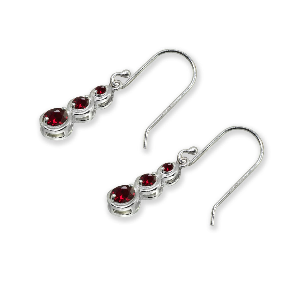 Sterling Silver Created Ruby Round Three Stone Journey Infinity Dangle Earrings-4
