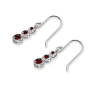 Sterling Silver Created Ruby Round Three Stone Journey Infinity Dangle Earrings