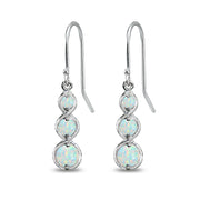 Sterling Silver Synthetic White Opal Round Three Stone Journey Infinity Dangle Earrings