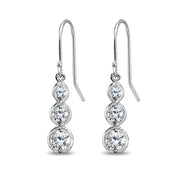 Sterling Silver Cubic Zirconia Round Three Stone Journey Infinity Dangle Earrings