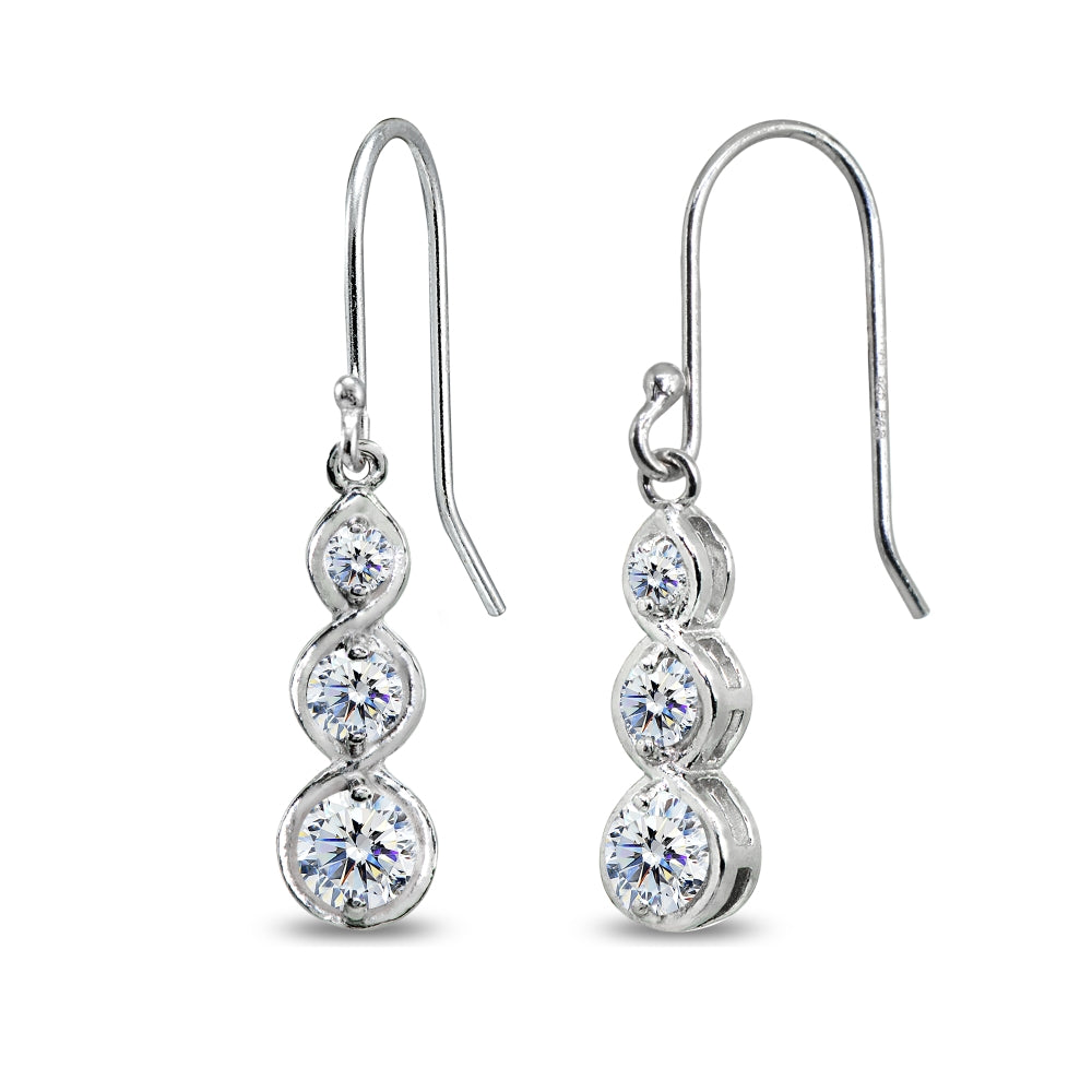 Sterling Silver Round Three Stone Journey Infinity Dangle Earrings Made with Swarovski Zirconia