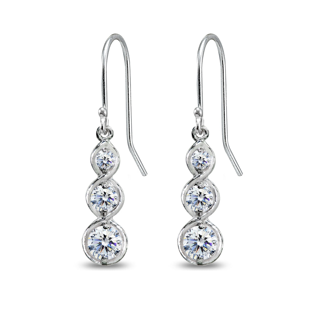 Sterling Silver Round Three Stone Journey Infinity Dangle Earrings Made with Swarovski Zirconia-3