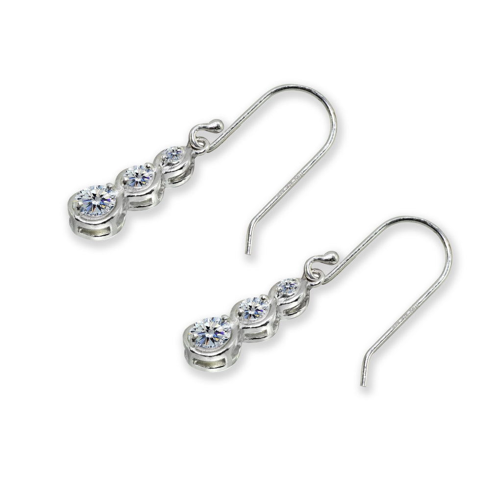 Sterling Silver Round Three Stone Journey Infinity Dangle Earrings Made with Swarovski Zirconia-4