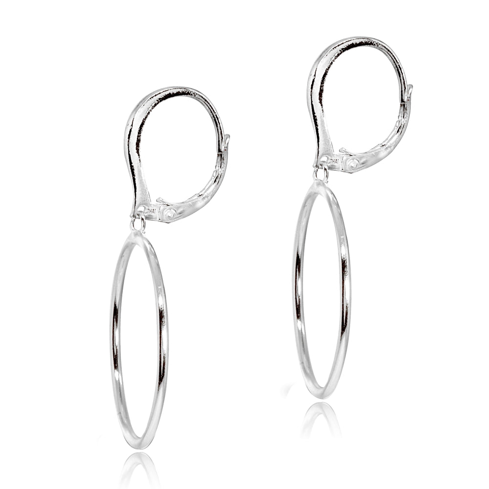 Sterling Silver Polished 30mm Frontal Hoop Circle Drop Dangle Leverback Earrings-2