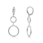Sterling Silver Polished Double Frontal Hoops Circles Drop Dangle Leverback Earrings