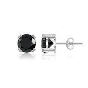 Sterling Silver Black Cubic Zirconia 8mm Round Solitaire Small Stud Earrings