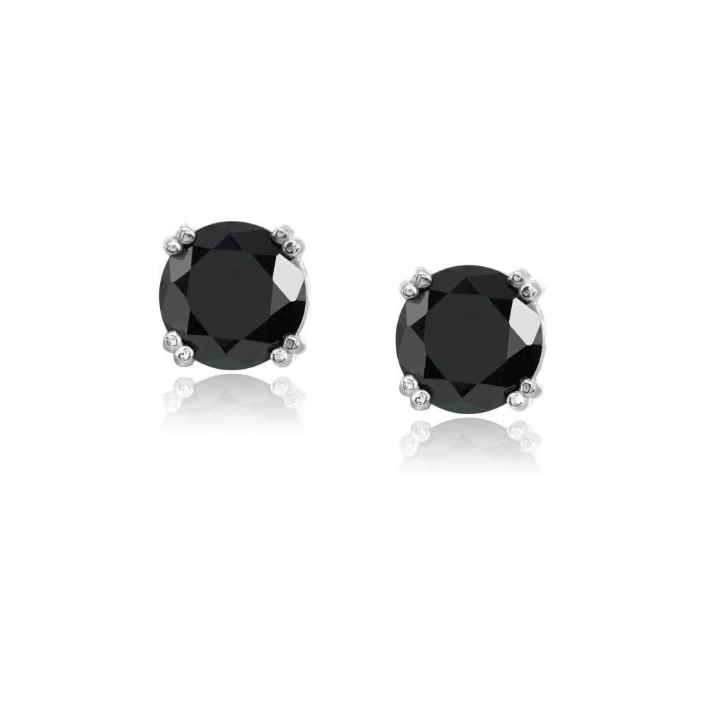 Sterling Silver Black Cubic Zirconia 8mm Round Solitaire Small Stud Earrings-2