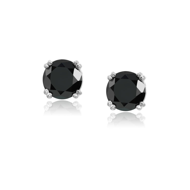 Sterling Silver Black Cubic Zirconia 8mm Round Solitaire Small Stud Earrings