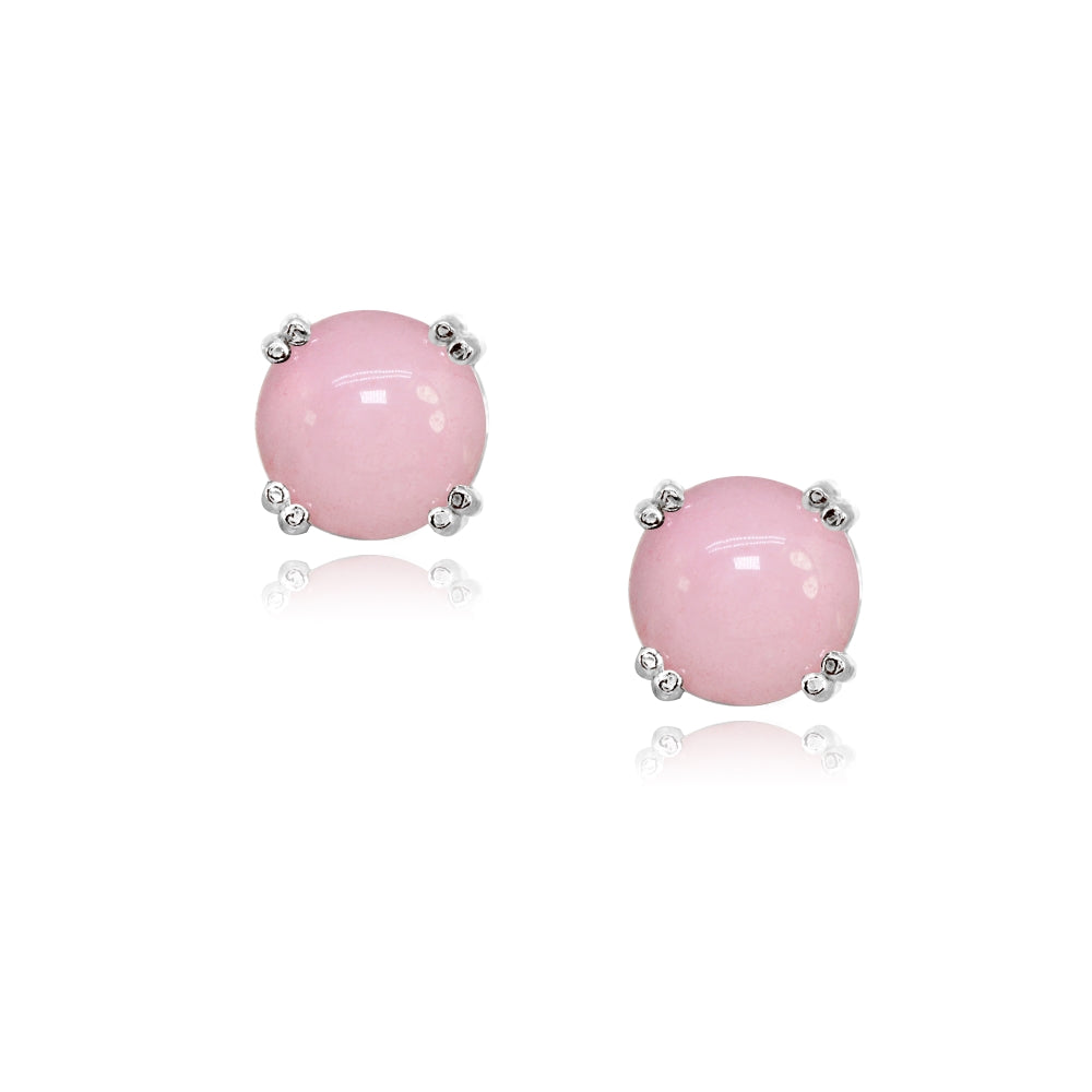 Sterling Silver Created Coral 8mm Round Solitaire Small Stud Earrings-2