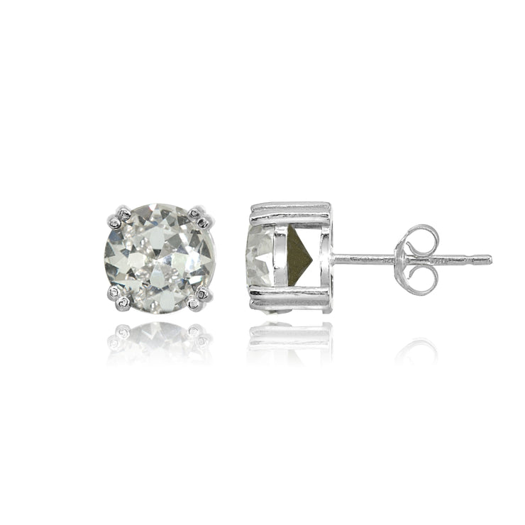 Sterling Silver Clear Crystal 8mm Round Solitaire Small Stud Earrings