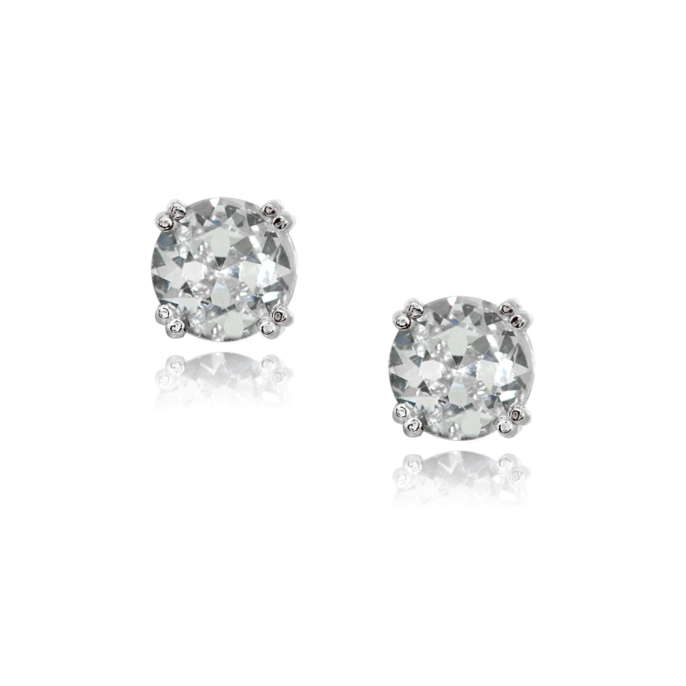 Sterling Silver Clear Crystal 8mm Round Solitaire Small Stud Earrings-2