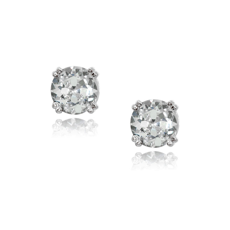 Sterling Silver Clear Crystal 8mm Round Solitaire Small Stud Earrings