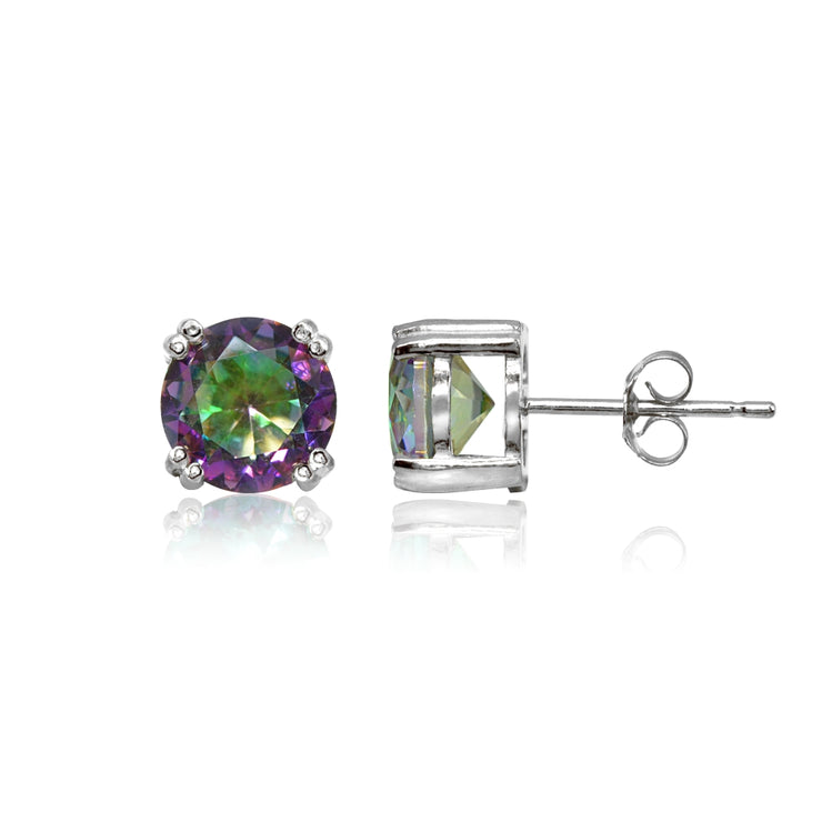 Sterling Silver Created Mult Colored Topaz 8mm Round Solitaire Small Stud Earrings
