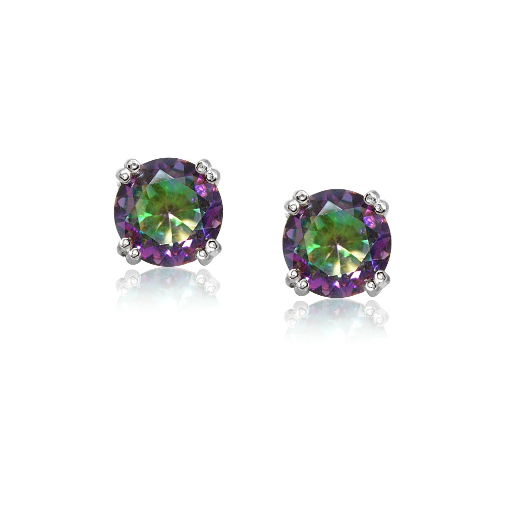 Sterling Silver Created Mult Colored Topaz 8mm Round Solitaire Small Stud Earrings-2