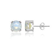 Sterling Silver Created White Opal 8mm Round Solitaire Small Stud Earrings