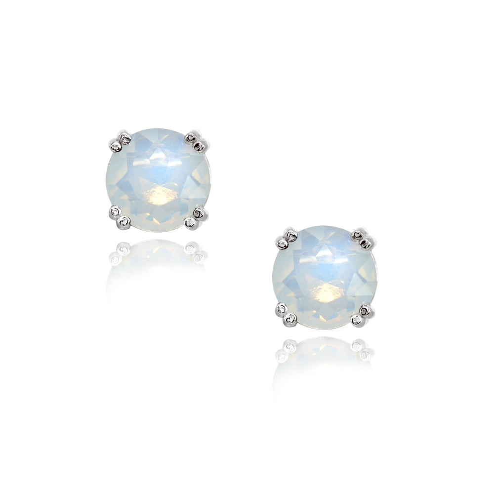 Sterling Silver Created White Opal 8mm Round Solitaire Small Stud Earrings-2